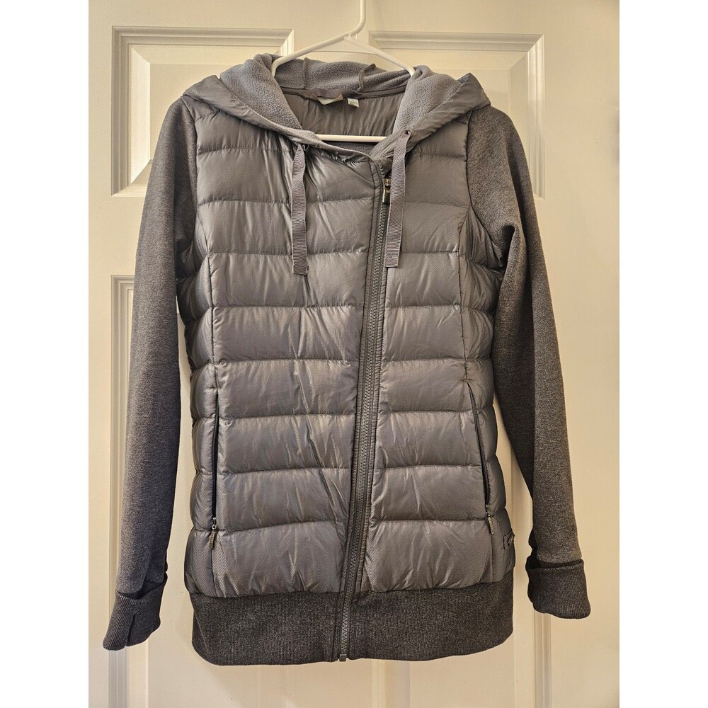 Athleta Asymmetrical Puffer Hooded Zip Jacket Size Small Gray